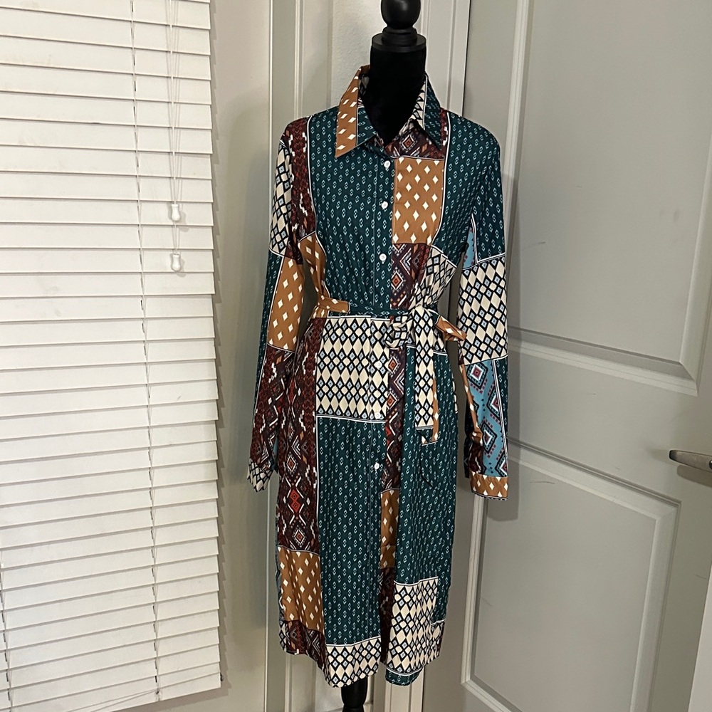 Patchwork Long Sleeve Dress